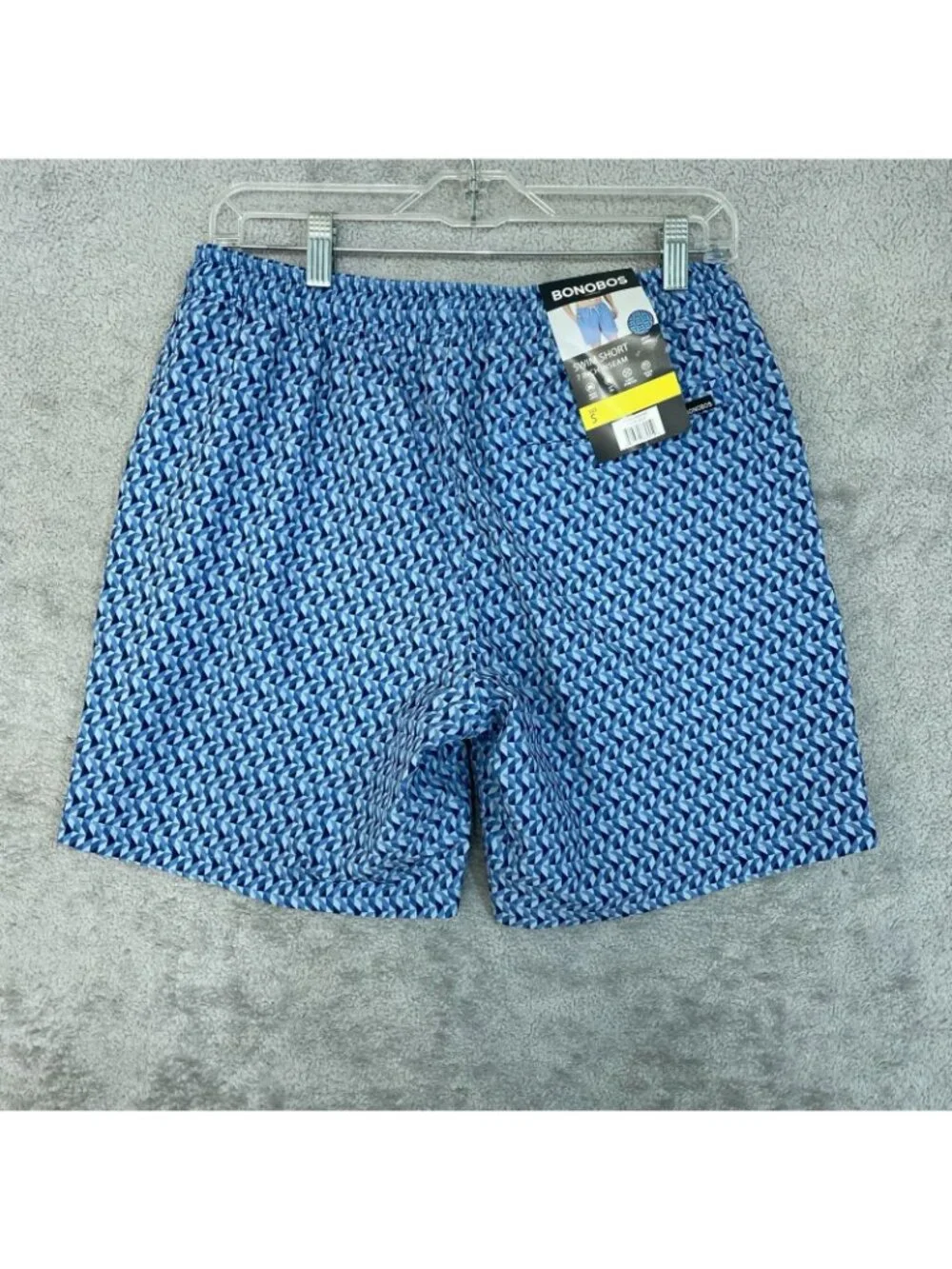 NWT Bonobos Men's S Blue Geometric Swim Shorts With Mesh Liner 7-Inch